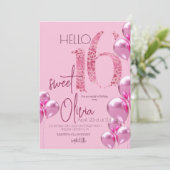 Moderne Sweet 16 Roze Ballonnen Verjaardag  Kaart (Staand voorkant)