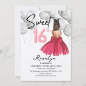Moderne Sweet 16 Roze Jurk Kroon Verjaardagsfeestj Kaart (Voorkant)