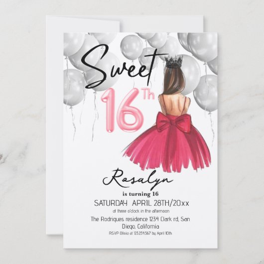 Moderne Sweet 16 Roze Jurk Kroon Verjaardagsfeestj Kaart