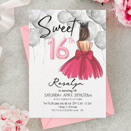Moderne Sweet 16 Roze Jurk Kroon Verjaardagsfeestj Kaart