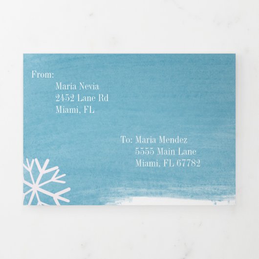 Moderne Sweet 16 Scattered Snowflakes Waterverf Drieluik Uitnodiging (Cover)