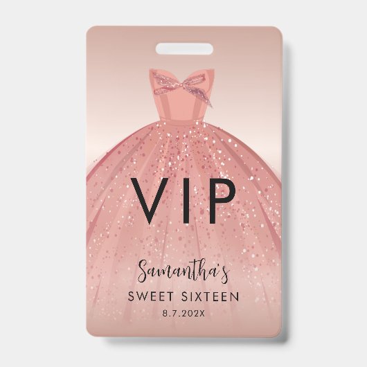 Moderne Sweet 16 Script Jurk Verjaardag VIP Badge (Voorzijde)