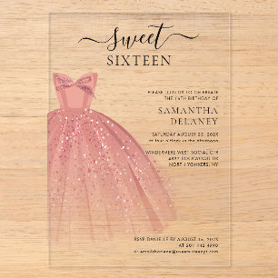 Moderne Sweet 16 Script Verjaardag Acryl Uitnodigingen