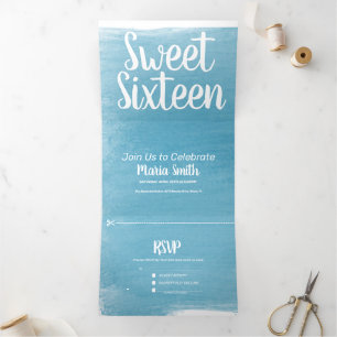 Moderne Sweet 16 Watercolor Strepen Fotografie Drieluik Uitnodiging