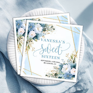Moderne Sweet Sixteen Blauwe Gouden Eucalyptus Ser Servet