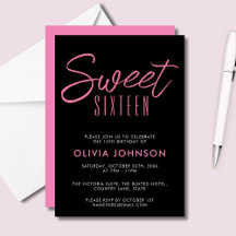 Moderne Sweet Sixteen Roze & Zwart