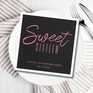 Moderne Sweet Sixteen roze zwarte meisjes 16e verj Servet