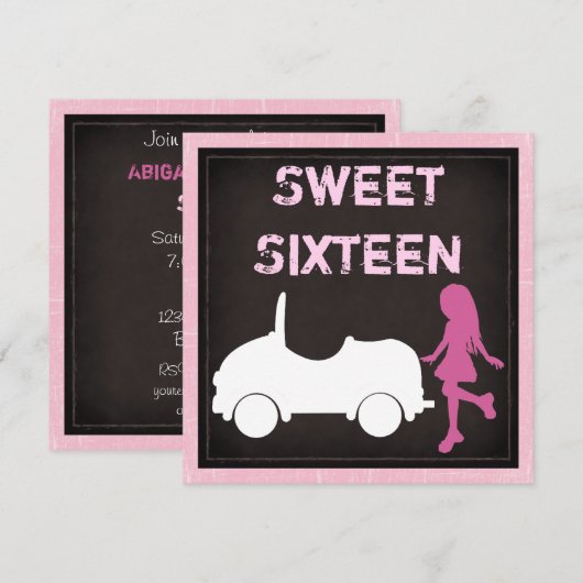 Moderne Sweet Sixteen verjaardagsuitnodiging Kaart (Voorkant / Achterkant)