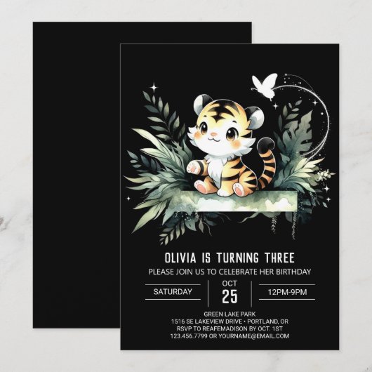 Moderne Sweet Tiger Verjaardag Kaart (Voorkant / Achterkant)