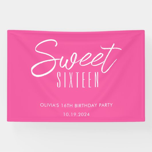 Moderne Sweet Zestien hete roze meisjes 16e verjaa Spandoek (Horizontaal)
