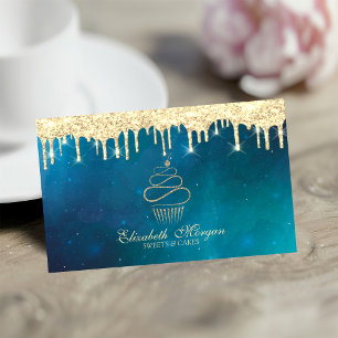 Moderne Sweets Cupcake Gouden Druppels Koken Visitekaartje