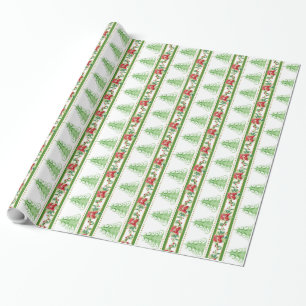Moderne Swirl-kerstboom Poinsettia Striped Cadeaupapier