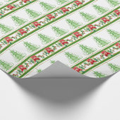 Moderne Swirl-kerstboom Poinsettia Striped Cadeaupapier (Hoek)