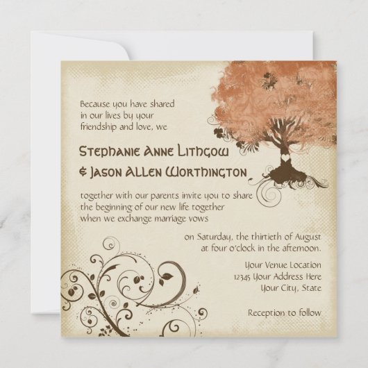 Moderne Swirl Scroll Tree of Life Herfst Autumn Le Kaart (Achterkant)