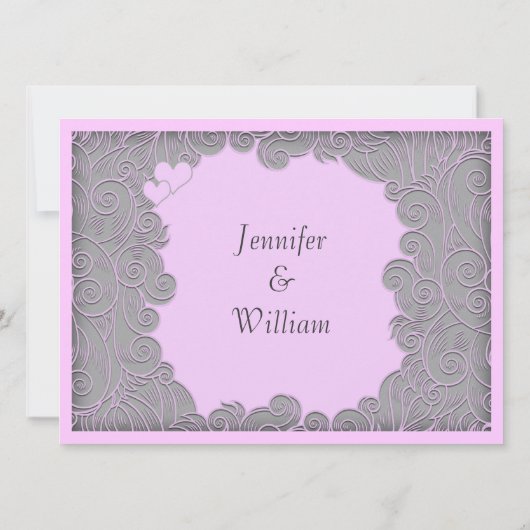 Moderne Swirly Bleke Roze en Grijze Huwelijksuitno Kaart (Achterkant)