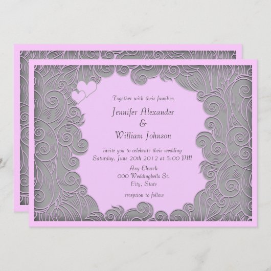 Moderne Swirly Bleke Roze en Grijze Huwelijksuitno Kaart (Voorkant / Achterkant)