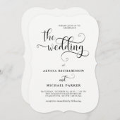 Moderne Swirly Calligraphy Zwart-wit bruiloft Kaart (Voorkant / Achterkant)