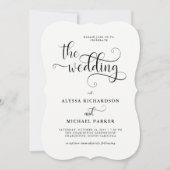 Moderne Swirly Calligraphy Zwart-wit bruiloft Kaart (Voorkant)