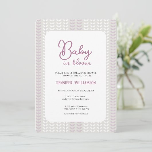 Moderne Syringa Botanische Babyshower Uitnodiging (Staand voorkant)