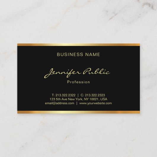 Moderne Sytlish Black and Gold Hand Script-lettert Visitekaartje (Voorkant)