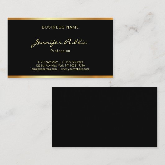 Moderne Sytlish Black and Gold Hand Script-lettert Visitekaartje (Voorkant / Achterkant)