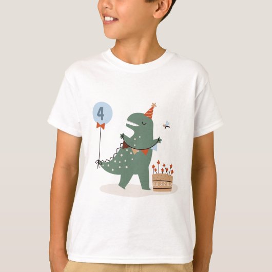 Moderne T-Rex Dinosaurus Verjaardagsfeest T-shirt (Voorkant)