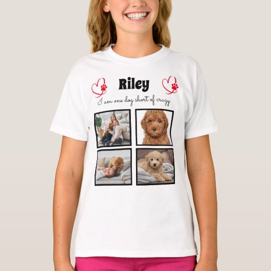 Moderne T-shirt met foto-collage van 4 honden voor (Voorkant)