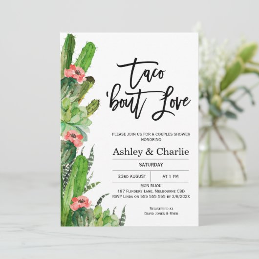 Moderne Taco 'Over Liefde Koppels Douche uitnodigi Kaart (Staand voorkant)
