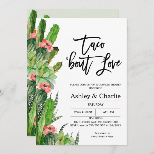 Moderne Taco 'Over Liefde Koppels Douche uitnodigi Kaart (Voorkant / Achterkant)