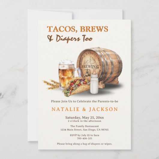 Moderne Taco's, Brouwen & Luiers Coed Baby shower Kaart (Voorkant)