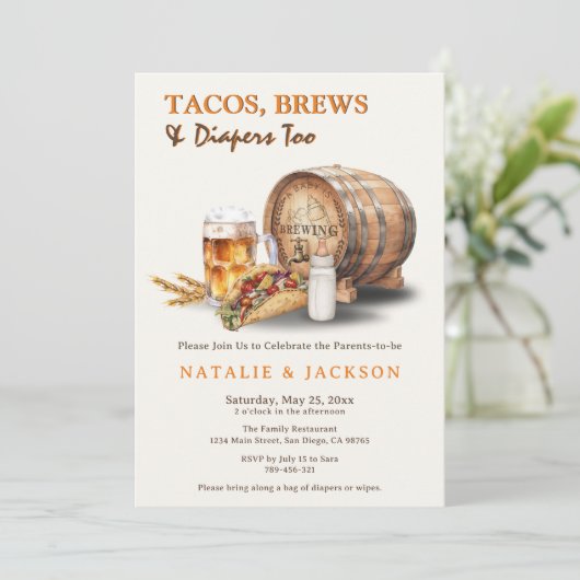 Moderne Taco's, Brouwen & Luiers Coed Baby shower Kaart (Staand voorkant)