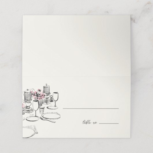 Moderne Tafel Schets Proefavondmaal Plaatskaartje (Buitenkant ongevouwen)