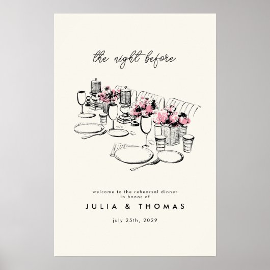 Moderne tafel schets repetitie diner welkomstbord poster (Voorkant)