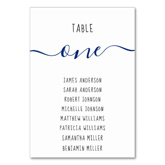 Moderne tafel zitplaatsen gasten namen blauw scrip kaart (Achterkant)