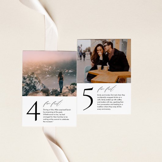 Moderne tafelnummerkaart met foto en leuke weetjes kaart