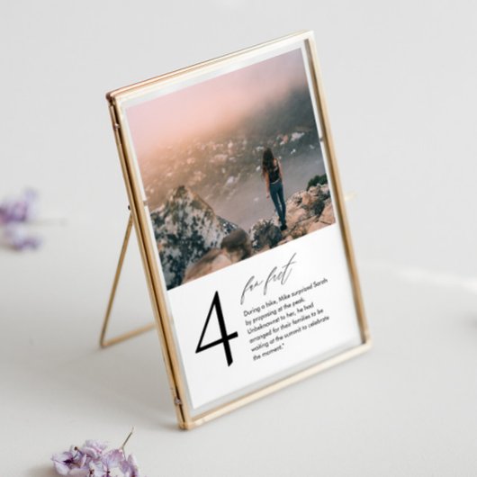 Moderne tafelnummerkaart met foto en leuke weetjes kaart