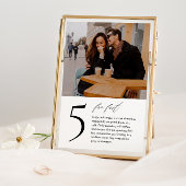 Moderne tafelnummerkaart met foto en leuke weetjes kaart