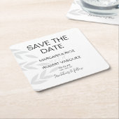 Moderne Tak Grijze Witte Script Save the Date Uitn Kartonnen Onderzetters (Schuin)