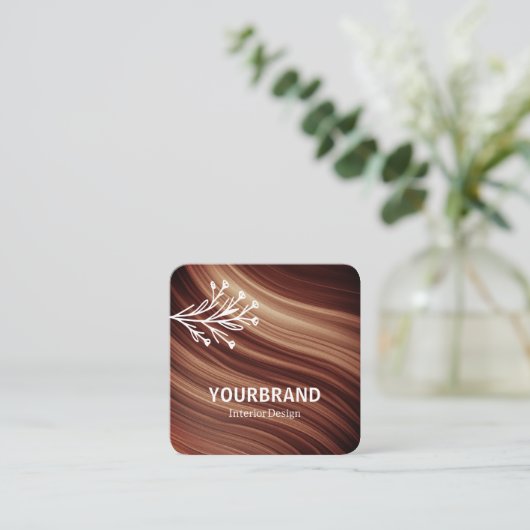 Moderne Tak Mahaghoni Hout Bruin Wavy patroon Vierkante Visitekaartje (Staand voorkant)