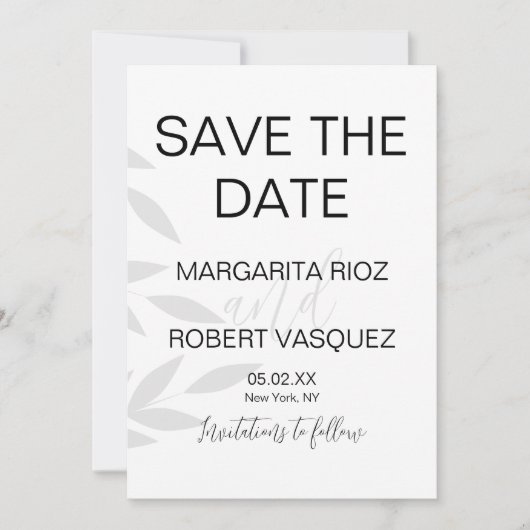Moderne takken grijs witte script save the dates kaart (Voorkant)
