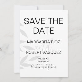 Moderne takken grijs witte script save the dates kaart