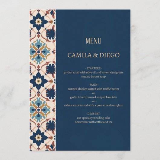 Moderne Talavera Erfgoed Elegante Trouw Menu (Voorkant)