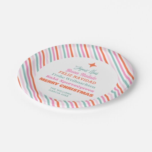 Moderne talen Familie Vrolijk Kerstfeest Papieren Bordje (Gekanteld)