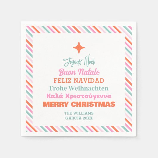 Moderne Talen Vrolijk Kerstpapier Servetten (Voorkant)