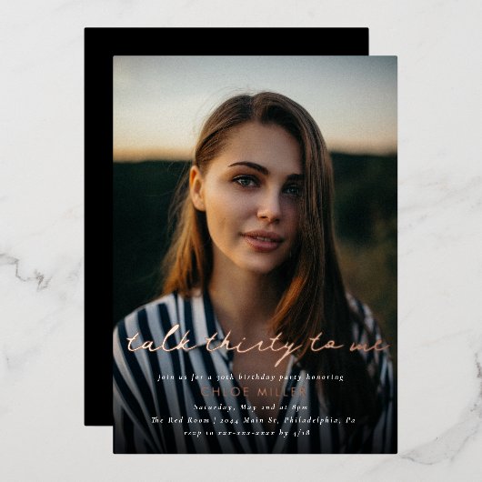 Moderne talk 30e verjaardag voor mij folie uitnodiging (Voorkant / Achterkant)