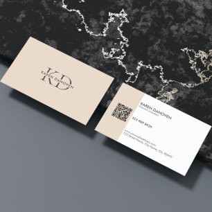 Moderne Tan en Wit Monogram Professioneel Visitekaartje