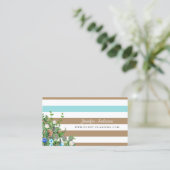 Moderne Tan Floral Aqua Stripe Event Planner Visitekaartje (Staand voorkant)