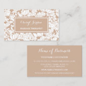 Moderne Tan Floral Girly Massage Therapeut Visitekaartje (Voorkant / Achterkant)