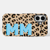 Moderne Tan Luipaardprint Blauwe Schaduw Monogram  Case-Mate iPhone Case (Achterkant (horizontaal))
