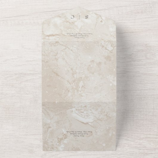 Moderne Tan Marble Minimal QR Code All In One Uitnodiging (Buitenkant)